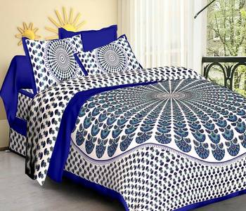 Blue & White Jaipuri Cotton King Size Double Bedsheet with Pillow Cover 2
