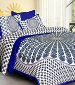Blue & White Jaipuri Cotton King Size Double Bedsheet with Pillow Cover