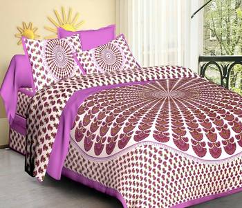 Cotton Pink & White Jaipuri King Size Double Bedsheet with Pillow Cover 2