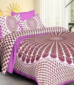 Cotton Pink & White Jaipuri King Size Double Bedsheet with Pillow Cover