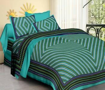Sea Green Cotton King Size Double Bedsheet with Pillow Cover 2