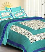 Sea Green Cotton Jaipuri King Size Double Bedsheet with Pillow Cover