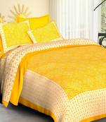 Yellow Cotton Jaipuri King Size Double Bedsheet with Pillow Cover