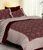 Maroon Cotton Jaipuri King Size Double Bedsheet with Pillow Cover