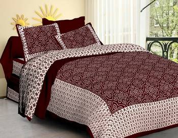 Maroon Cotton Jaipuri King Size Double Bedsheet with Pillow Cover 2