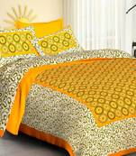 Yellow Cotton Jaipuri King Size Double Bedsheet with Pillow Cover