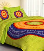 Light Green Cotton Jaipuri King Size Double Bedsheet with Pillow Cover