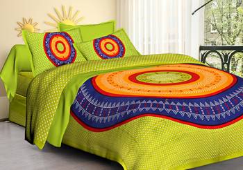 Light Green Cotton Jaipuri King Size Double Bedsheet with Pillow Cover 2