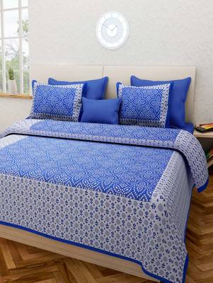 Blue Cotton King Size Double Bedsheet with Pillow Cover 1