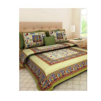 Green Cotton King Size Double Bedsheet with Pillow Cover 1
