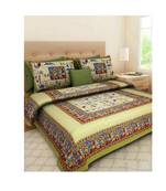 Green Cotton King Size Double Bedsheet with Pillow Cover