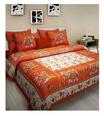 Orange Cotton King Size Double Bedsheet with Pillow Cover 1