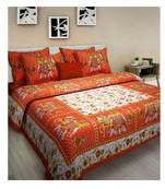 Orange Cotton King Size Double Bedsheet with Pillow Cover