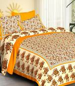 Yellow Cotton Jaipuri King Size Double Bedsheet with Pillow Cover