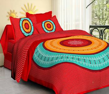 Green Cotton Jaipuri King Size Double Bedsheet with Pillow Cover 1
