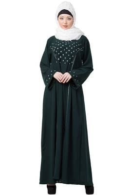 Casual Abaya With Floral Design At Chest 1