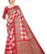Red printed art silk sarees saree with blouse