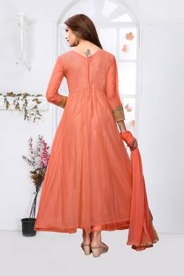 Orange embroidered net Anarkali Suit 2