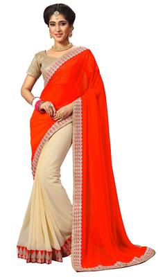 orange embroidered georgette saree with blouse 1