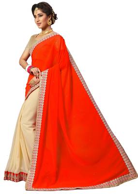 orange embroidered georgette saree with blouse 3