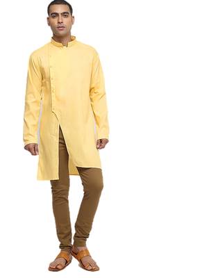 Yellow Plain Cotton Men Kurtas 1