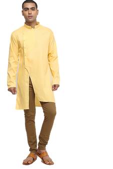 Yellow Plain Cotton Men Kurtas