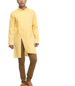 Yellow Plain Cotton Men Kurtas