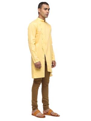 Yellow Plain Cotton Men Kurtas 2