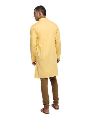 Yellow Plain Cotton Men Kurtas 3