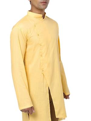 Yellow Plain Cotton Men Kurtas 4