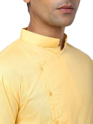 Yellow Plain Cotton Men Kurtas 5
