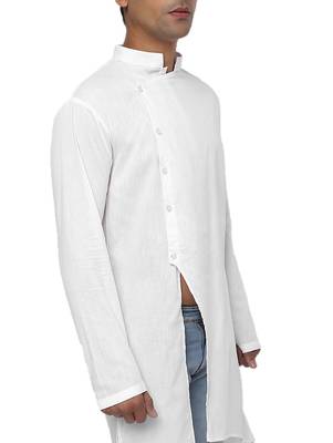 White Plain Cotton Men Kurtas 4
