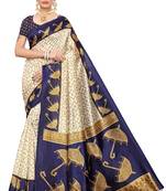 cream printed art silk saree with blouse