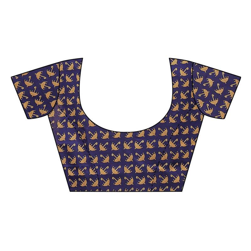 cream printed art silk saree with blouse