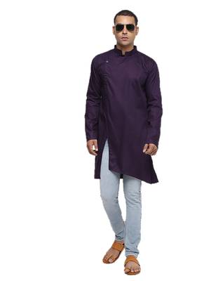 Purple Plain Cotton Men Kurtas 1