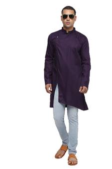 Purple Plain Cotton Men Kurtas