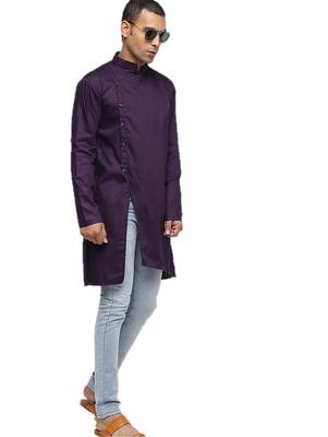Purple Plain Cotton Men Kurtas 2