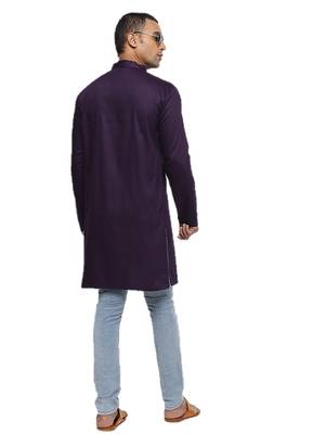 Purple Plain Cotton Men Kurtas 3