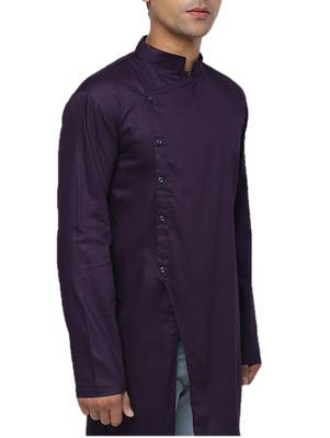 Purple Plain Cotton Men Kurtas 4