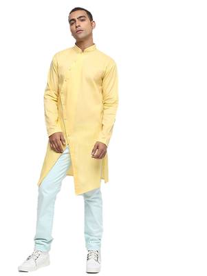 Yellow Plain Cotton Men Kurtas 1