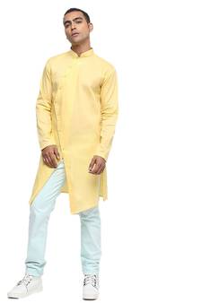 Yellow Plain Cotton Men Kurtas