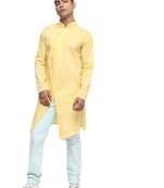 Yellow Plain Cotton Men Kurtas