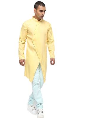 Yellow Plain Cotton Men Kurtas 2