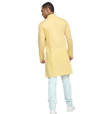Yellow Plain Cotton Men Kurtas 3