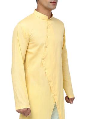 Yellow Plain Cotton Men Kurtas 4