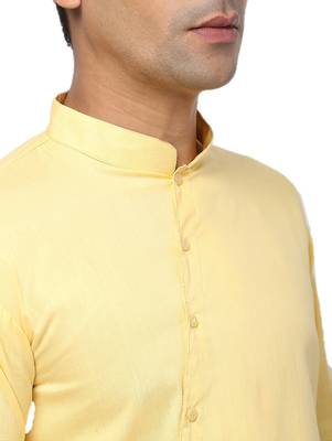 Yellow Plain Cotton Men Kurtas 5