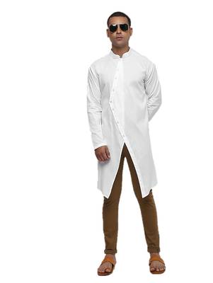 White Plain Cotton Men Kurtas 1