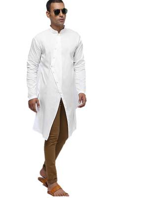 White Plain Cotton Men Kurtas 2