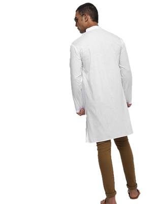 White Plain Cotton Men Kurtas 3