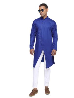 Blue Plain Cotton Men Kurtas 1